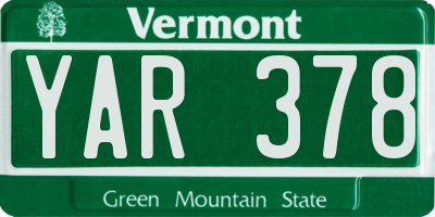 VT license plate YAR378
