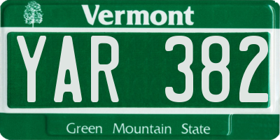 VT license plate YAR382