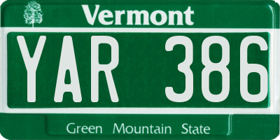 VT license plate YAR386