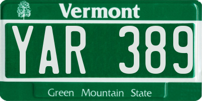 VT license plate YAR389