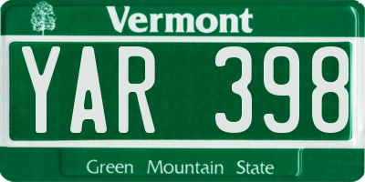 VT license plate YAR398