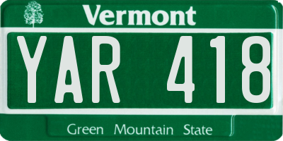 VT license plate YAR418