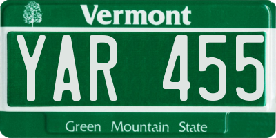 VT license plate YAR455