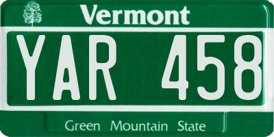 VT license plate YAR458