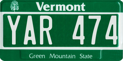 VT license plate YAR474