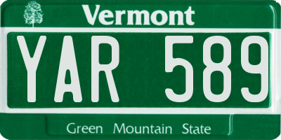 VT license plate YAR589