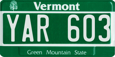 VT license plate YAR603