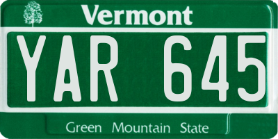 VT license plate YAR645