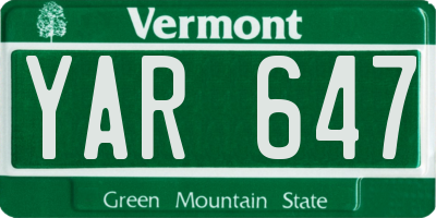 VT license plate YAR647