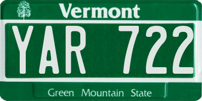 VT license plate YAR722