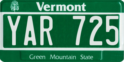 VT license plate YAR725