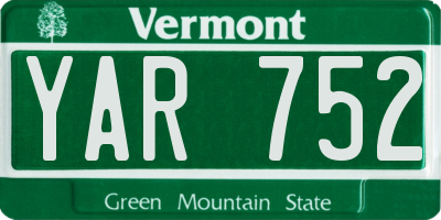 VT license plate YAR752