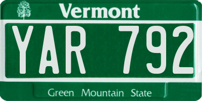 VT license plate YAR792
