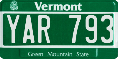 VT license plate YAR793