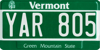VT license plate YAR805