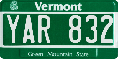 VT license plate YAR832
