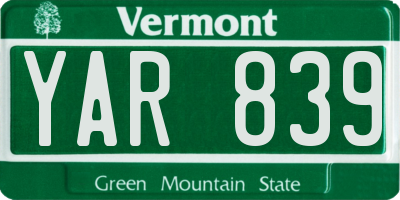 VT license plate YAR839