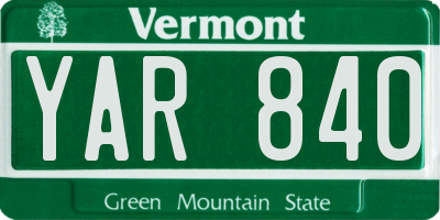 VT license plate YAR840