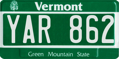 VT license plate YAR862