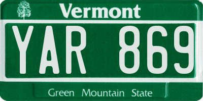 VT license plate YAR869