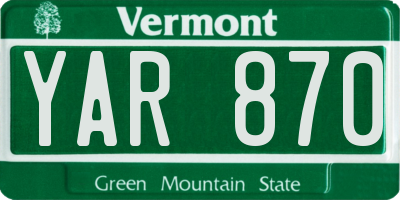 VT license plate YAR870
