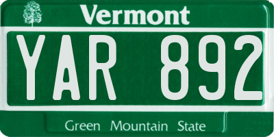 VT license plate YAR892
