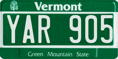 VT license plate YAR905