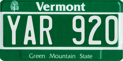 VT license plate YAR920