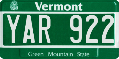 VT license plate YAR922