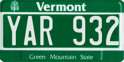 VT license plate YAR932