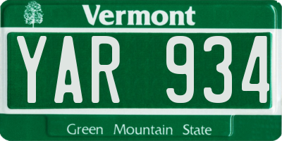 VT license plate YAR934