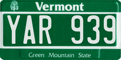 VT license plate YAR939