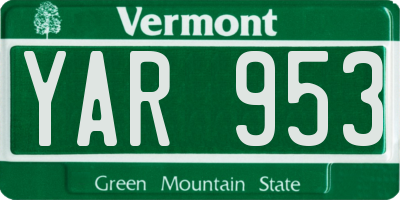 VT license plate YAR953
