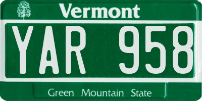 VT license plate YAR958