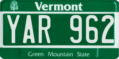 VT license plate YAR962