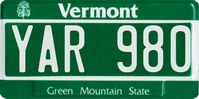 VT license plate YAR980
