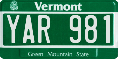 VT license plate YAR981