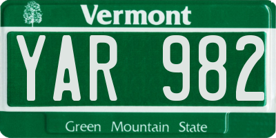 VT license plate YAR982