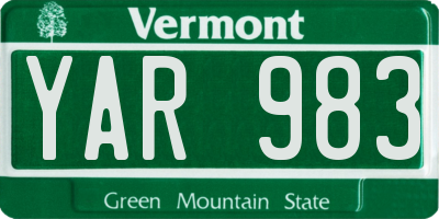 VT license plate YAR983