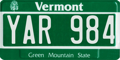 VT license plate YAR984