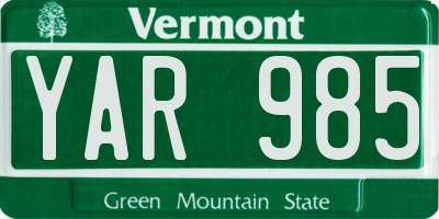 VT license plate YAR985