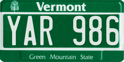 VT license plate YAR986