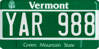 VT license plate YAR988