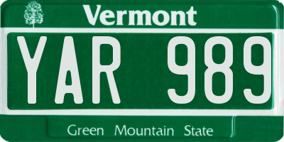 VT license plate YAR989
