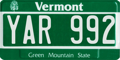 VT license plate YAR992