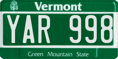 VT license plate YAR998