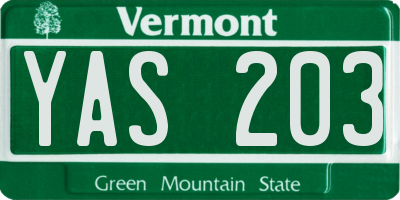 VT license plate YAS203