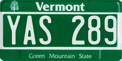 VT license plate YAS289