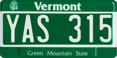 VT license plate YAS315