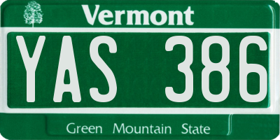 VT license plate YAS386